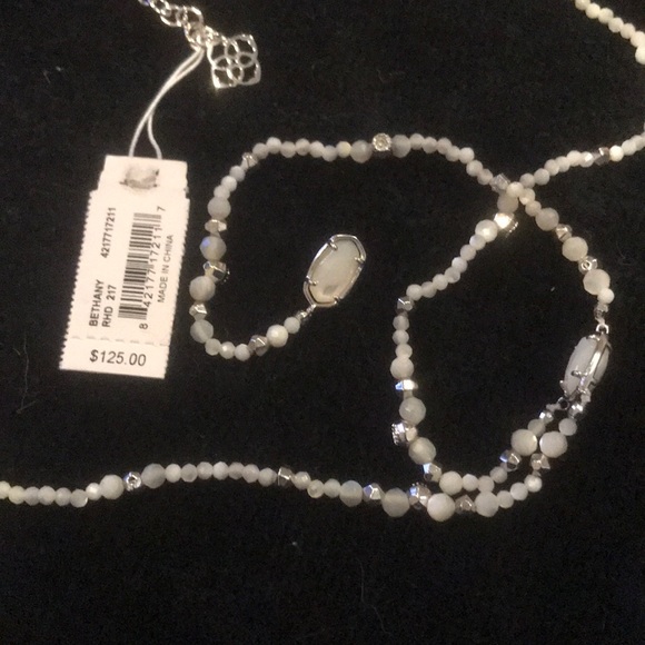 NEW Kendra Scott mother of pearl 14 karat white gold plated beaded Y - necklace - Picture 8 of 9